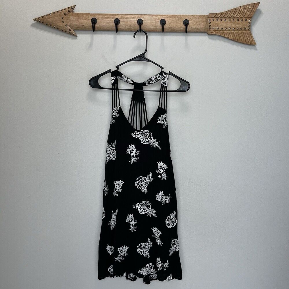 Sequin Hearts | Black & White Floral Embroidered Dress Strapped Back Small